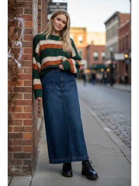 Vintage Lucky Brand Denim Utility Long Skirt Womens 4 27 Y2K 90s Minimalist